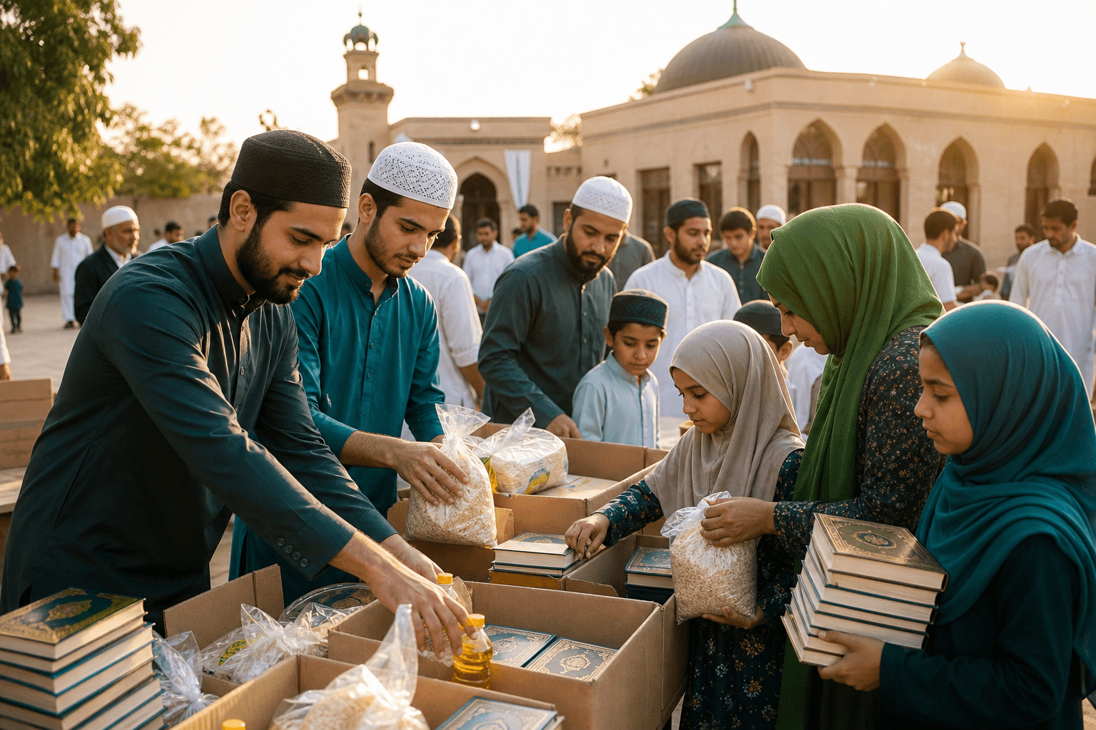 Community members serving together with food and educational support